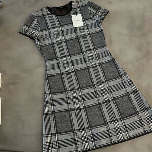 Theory Plaid Short Sleeve Merino Wool Mini Dress